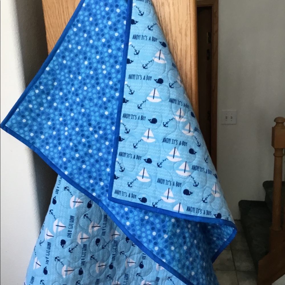 Baby boy quilt, “AHOY! ITS A BOY”.